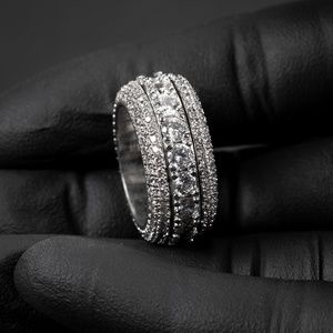 White Gold Plated Iced Cz Pointer Hip Hop Elegant Men's Pinky Eternity Ring